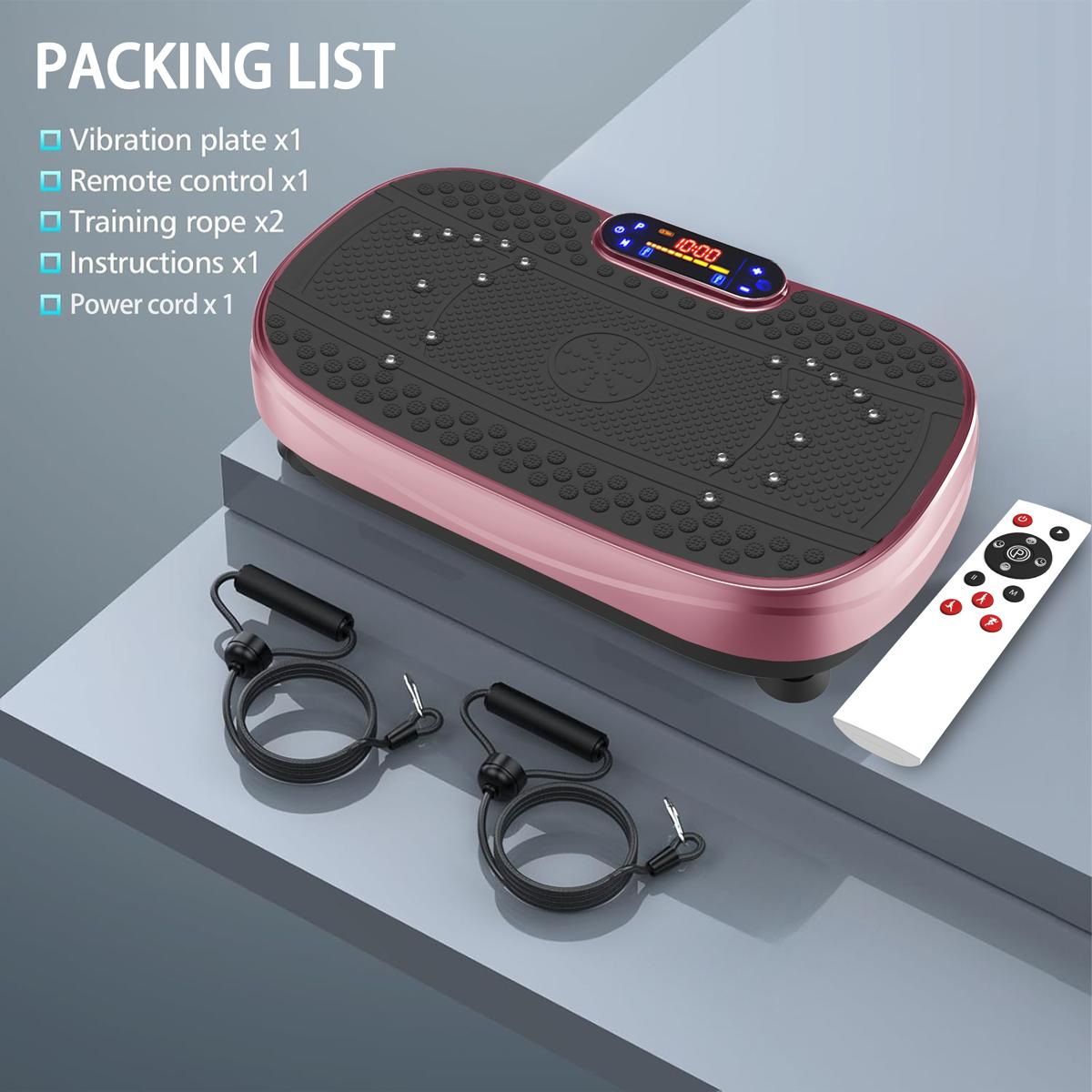 Rose red vibration plate fitness platform with remote control and resistance training ropes