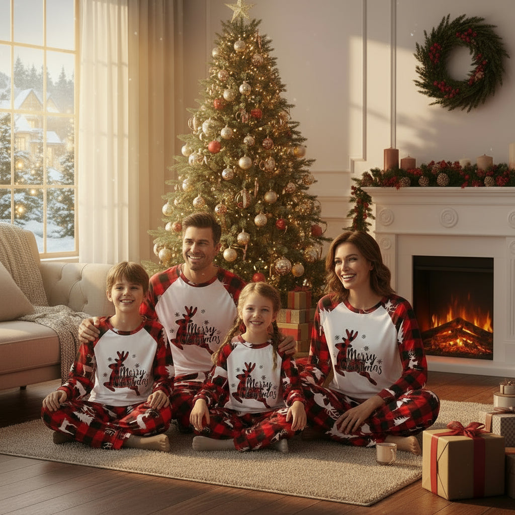 Christmas Deer Print Sleepwear Pajamas Parent-child Set