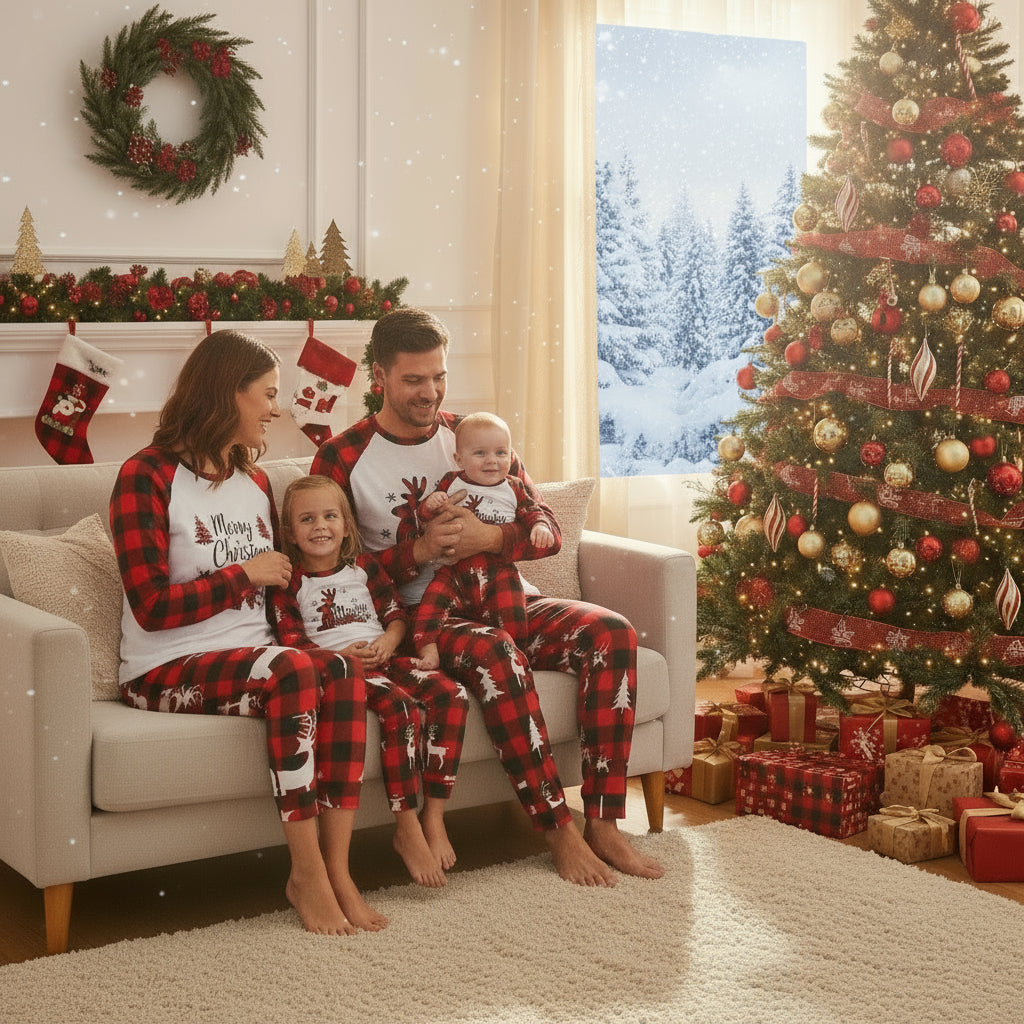 Christmas Deer Print Sleepwear Pajamas Parent-child Set