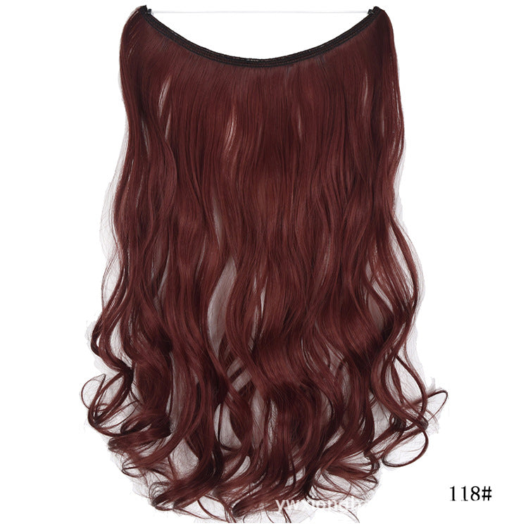Seamless one-piece hair extension wig in deep auburn, wavy long hairpiece