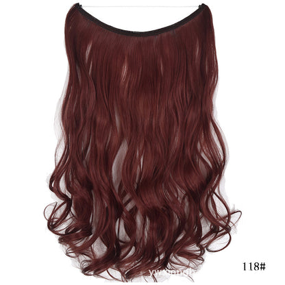 Seamless one-piece hair extension wig in deep auburn, wavy long hairpiece