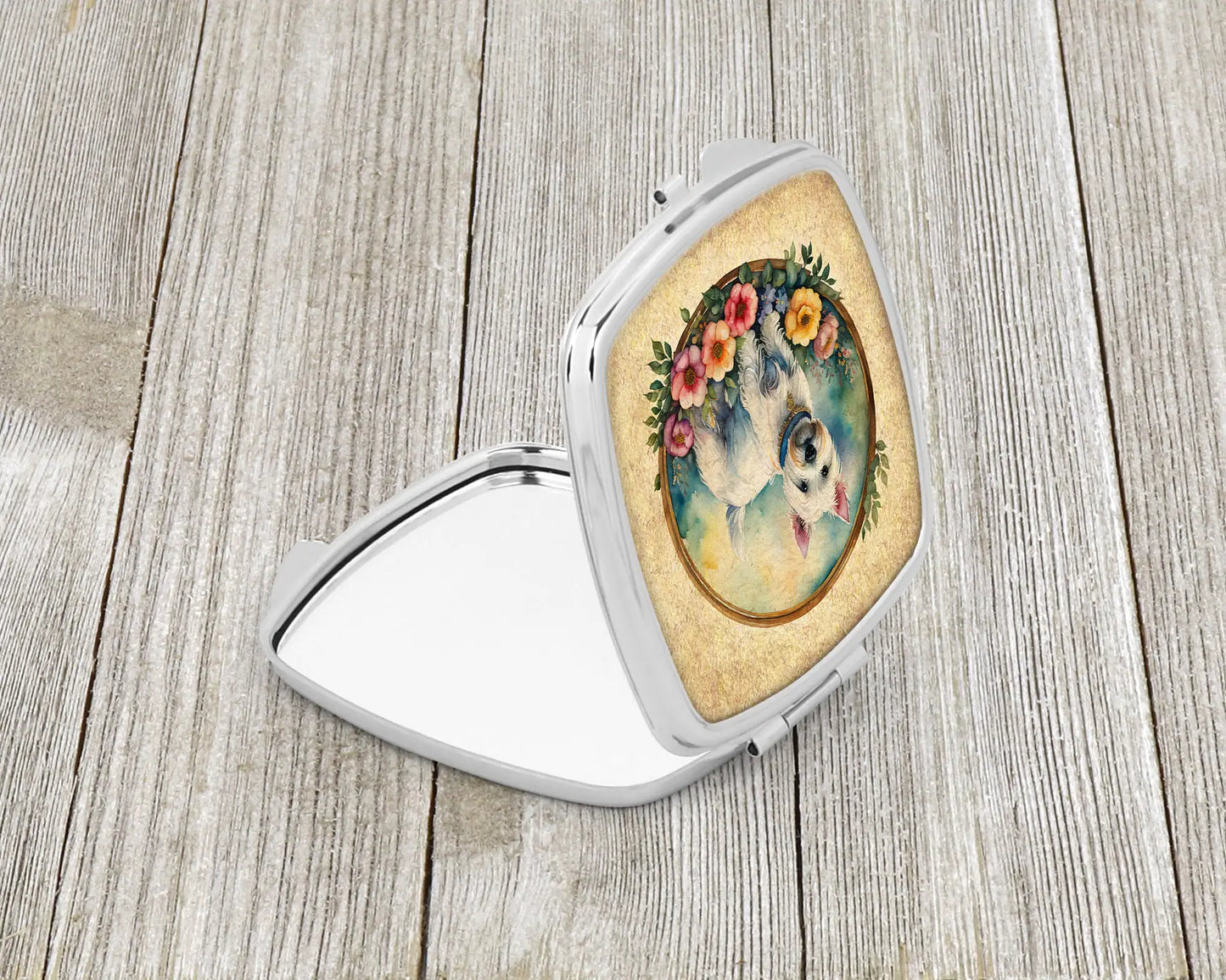 Westie and Flowers Compact Mirror