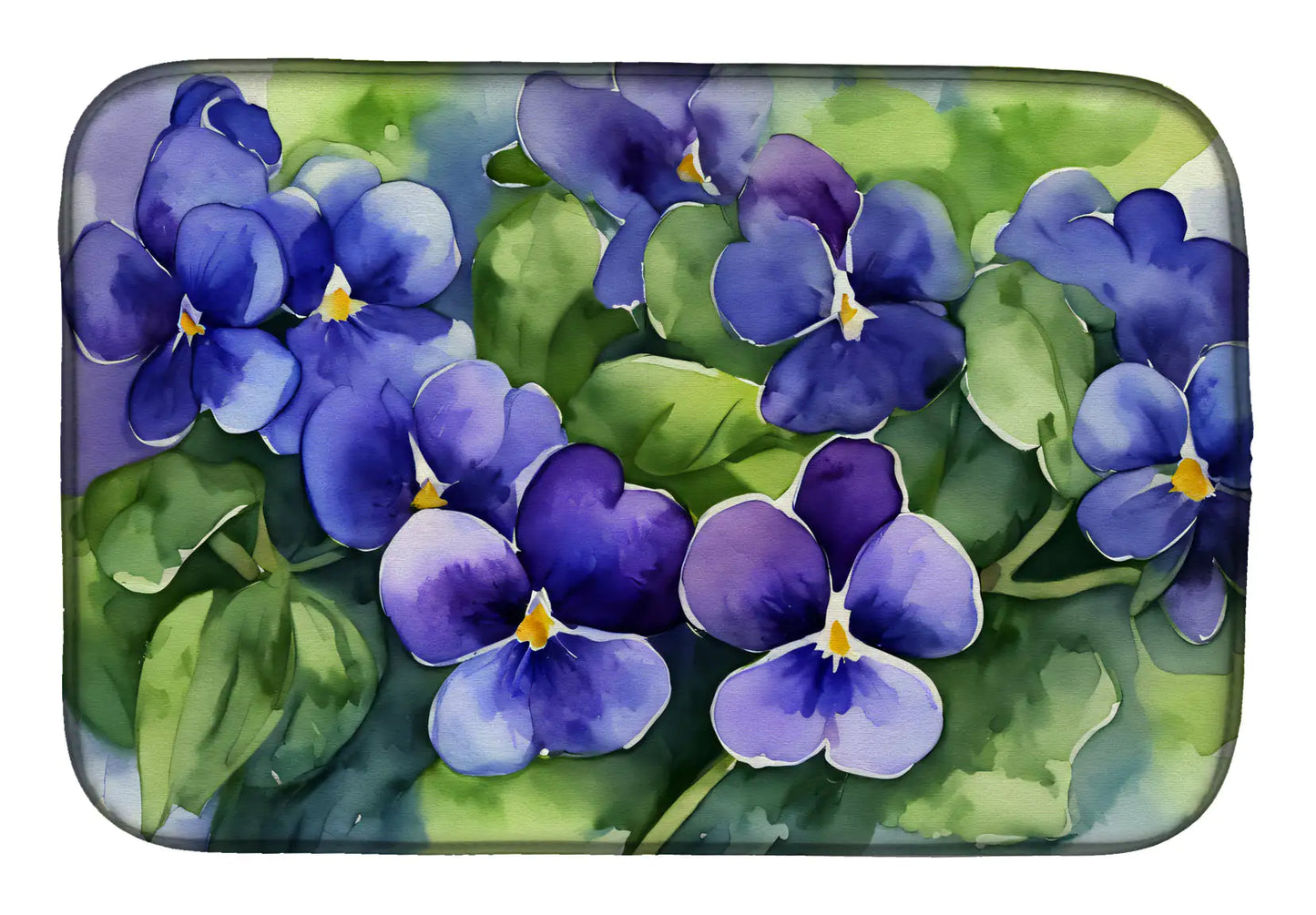 Rhode Island Violets in Watercolor Dish Drying Mat