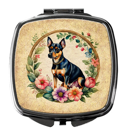 Miniature Pinscher and Flowers Compact Mirror