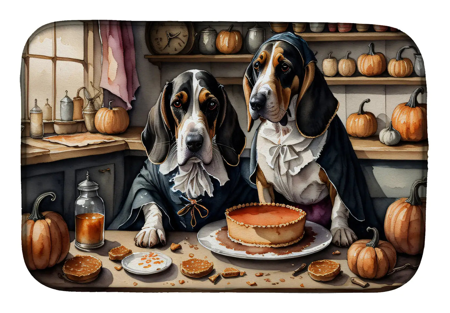 Basset Hound Fall Kitchen Pumpkins Dish Drying Mat