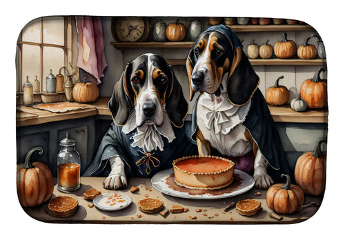 Basset Hound Fall Kitchen Pumpkins Dish Drying Mat