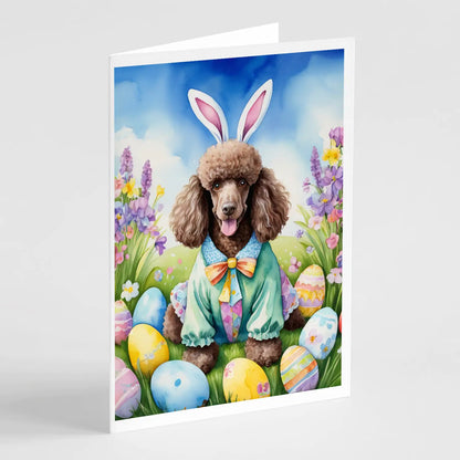 Chocolate Poodle Easter Egg Hunt Greeting Cards Pack of 8