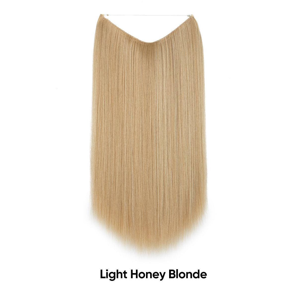 Light honey blonde straight hair extension piece with invisible fishline base