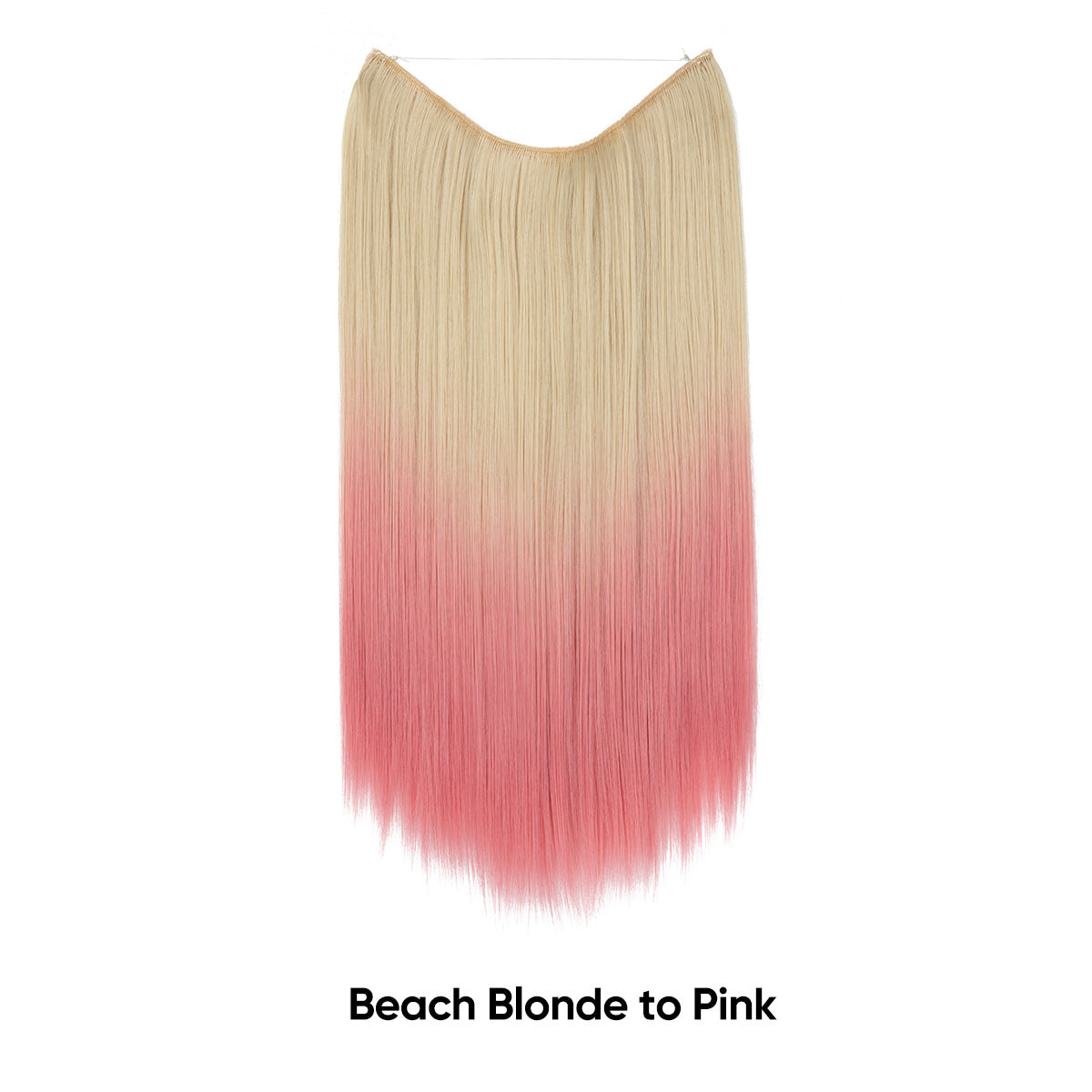 Straight beach-blonde to pink gradient hair extension, adjustable invisible fishline.