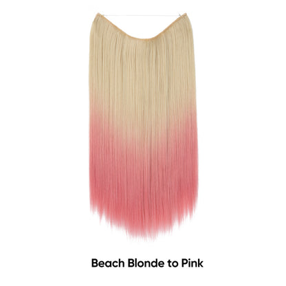 Straight beach-blonde to pink gradient hair extension, adjustable invisible fishline.