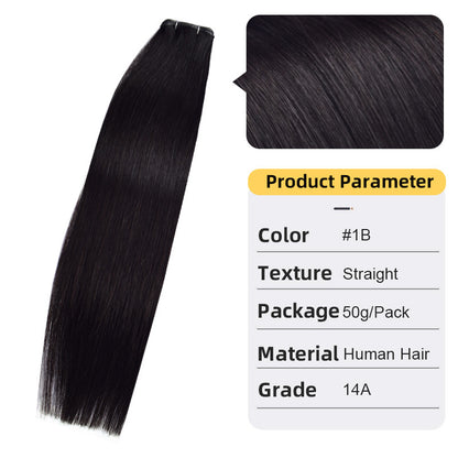Straight real hair extension weft, deep black hair with stitched top