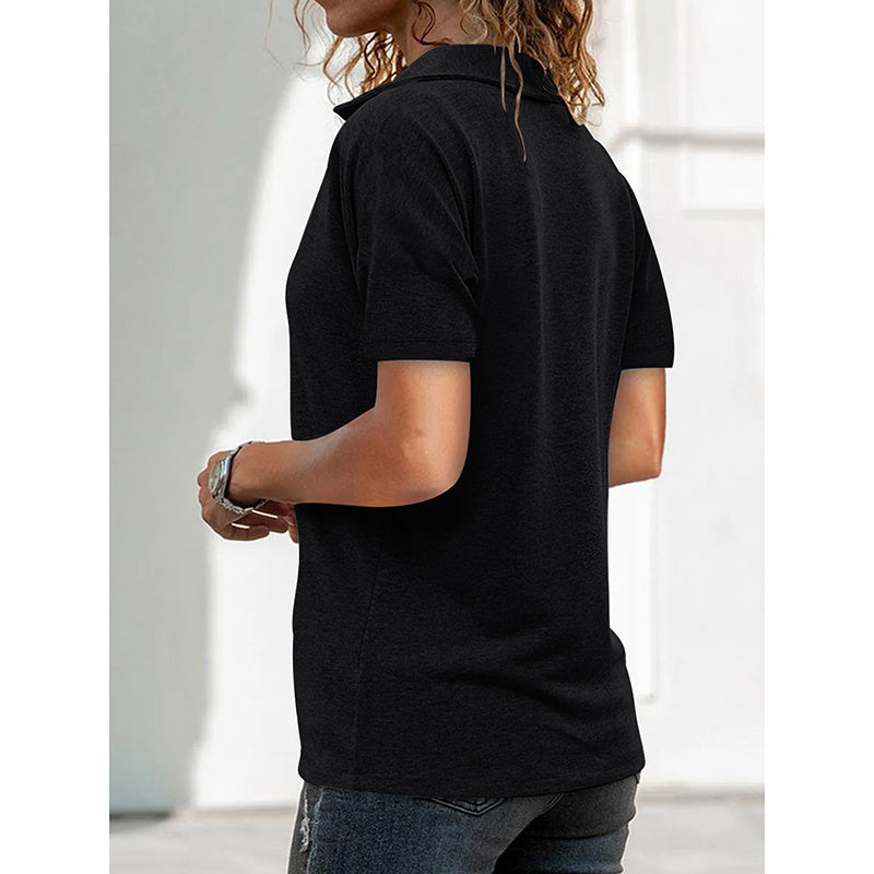 Women's Polo Shirts Summer Business Casual Work Tops Short Sleeve Zipper Collared V Neck Blouse