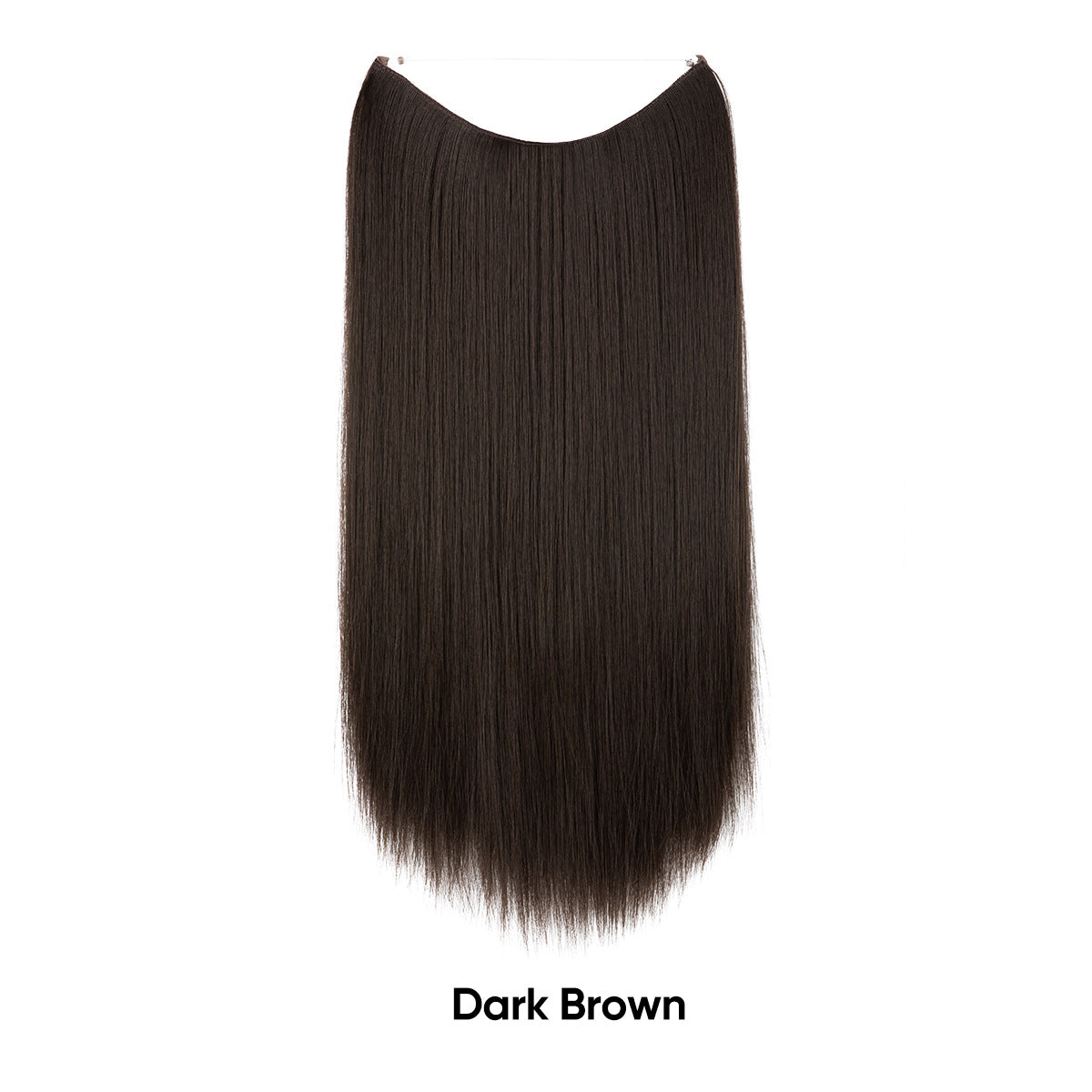 Dark brown straight hair extension piece with invisible fishline base