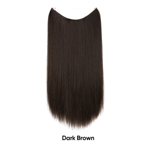 Dark brown straight hair extension piece with invisible fishline base