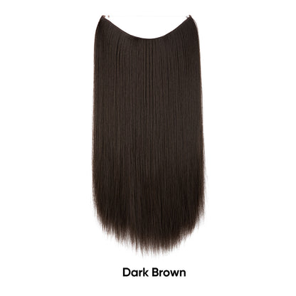 Dark brown straight hair extension piece with invisible fishline base
