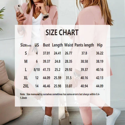 Women's Solid Color Long Sleeve Suit Set - Stylish Notch Lapel Blazer With Pockets & Drawstring Waist Pants, Business Casual Outfit