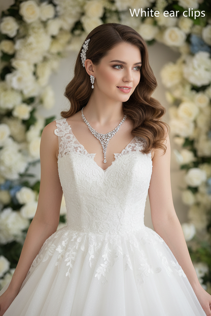 Zircon necklace and earring set with white zircon drop earrings and matching necklace