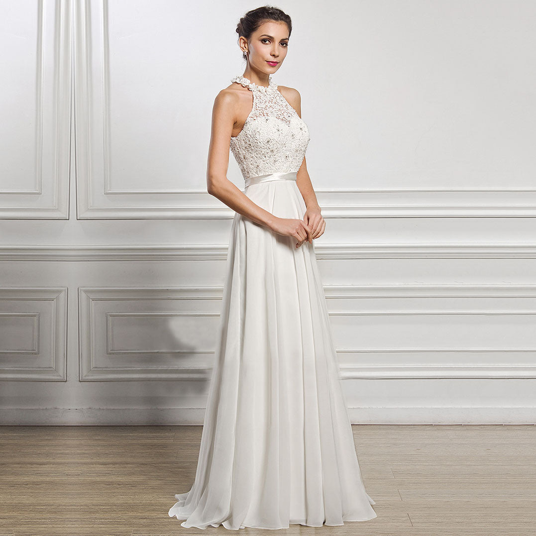 Sleeveless Halter neck Wedding Temperament Bridesmaid Dress