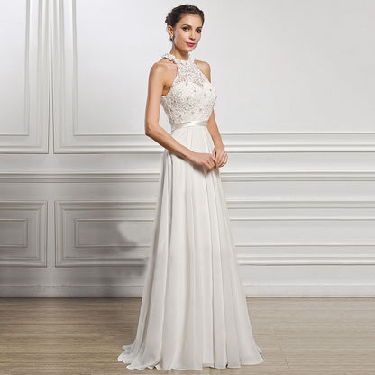 Sleeveless Halter neck Wedding Temperament Bridesmaid Dress