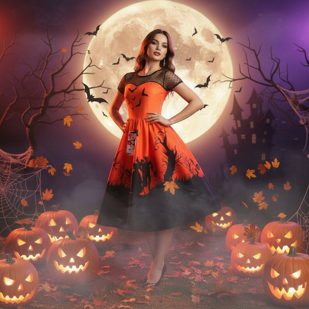 Halloween Print Big Dress Women