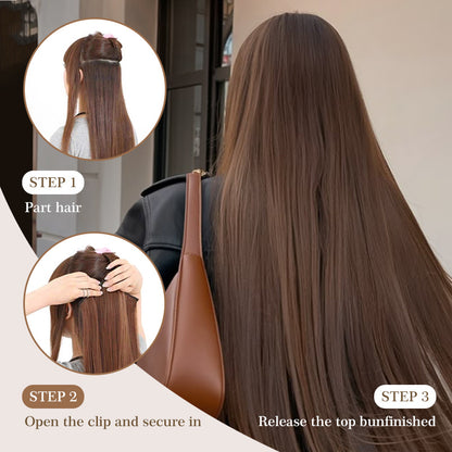 Hold balance Straight Clip In Hair Extensions 24inch For Women, 6PCS Long Soft Synthetic Natural Hairpieces