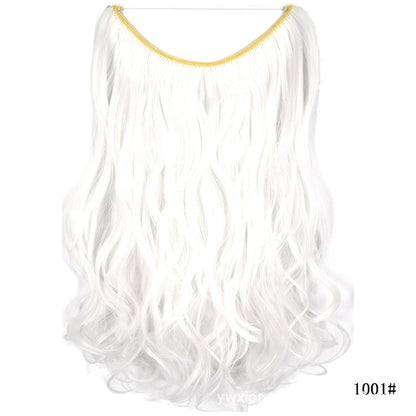 Seamless one-piece hair extension wig in white, long wavy hairpiece