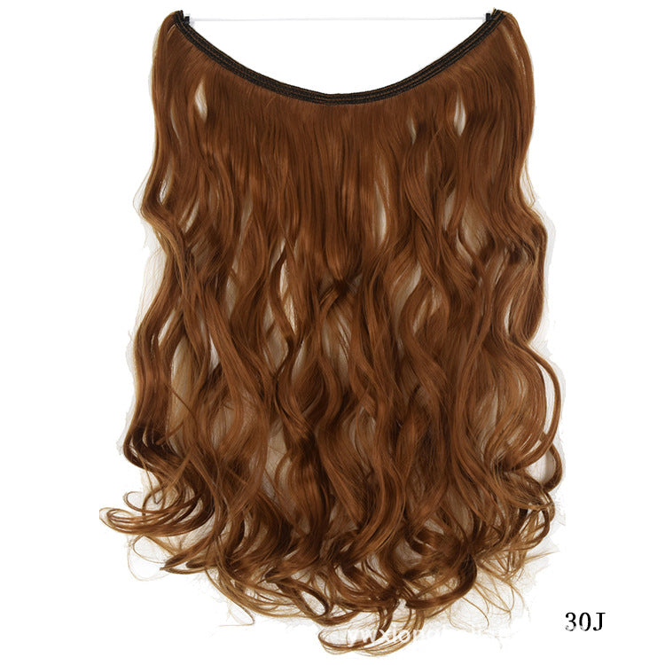 Women's one-piece seamless hair extension wig with long wavy chestnut brown hair
