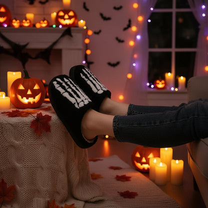 Halloween Skull Cartoon Print  Warm Winter, For Men Women Home Shoes Indoor Cotton Slippers