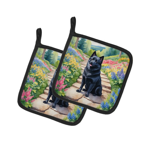 Schipperke Spring Path Pair of Pot Holders