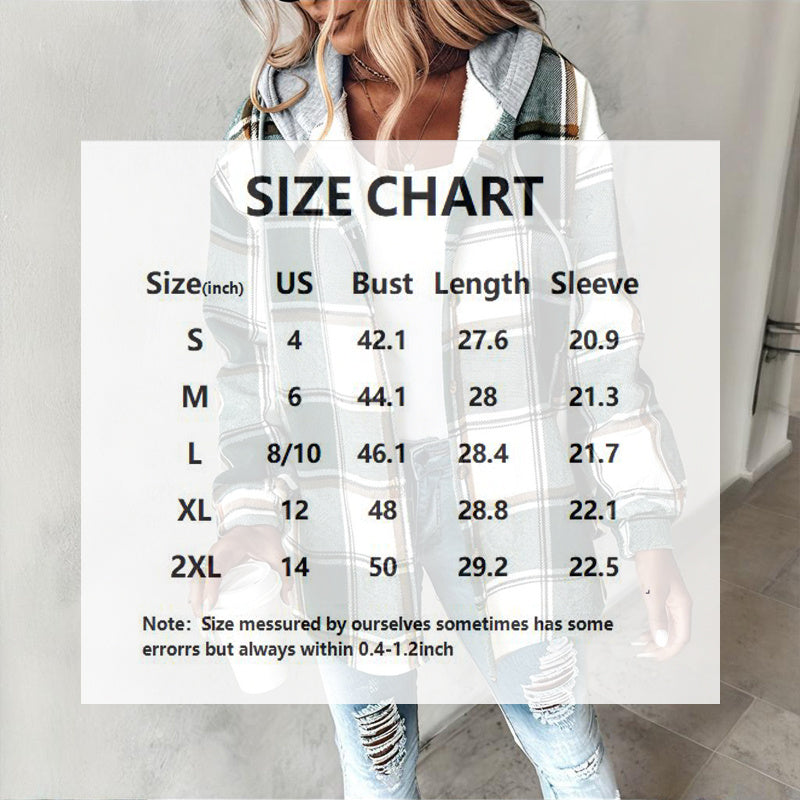 Women's Plaid Drawstring Hoodie Long Sleeve Shirt Button Front Casual Tops Minimalist Style