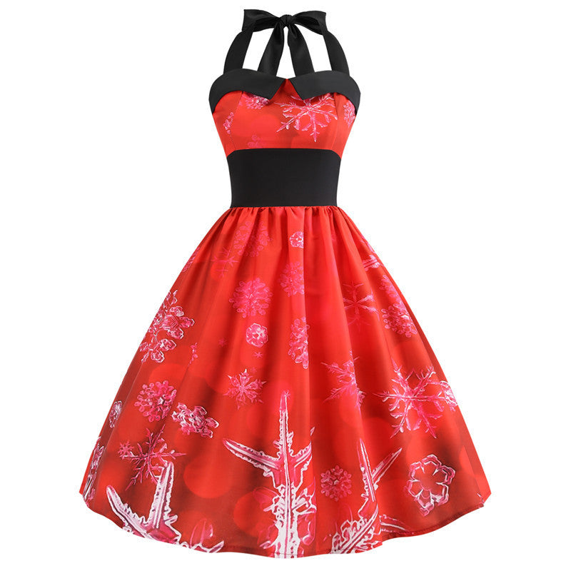 kids' Christmas Print Halter Waist Halter neck Dress