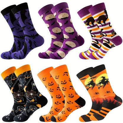 6 Pairs Halloween Socks For Men Women Girls Funny Pumpkin Spider Black Cat Cotton Sock Set