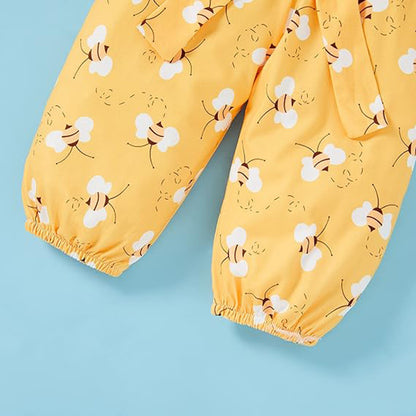 Infant Baby Girl Sweet Bee Outfits Letter Print Romper Honey Bees Pants Bowknot Headband Clothes Set