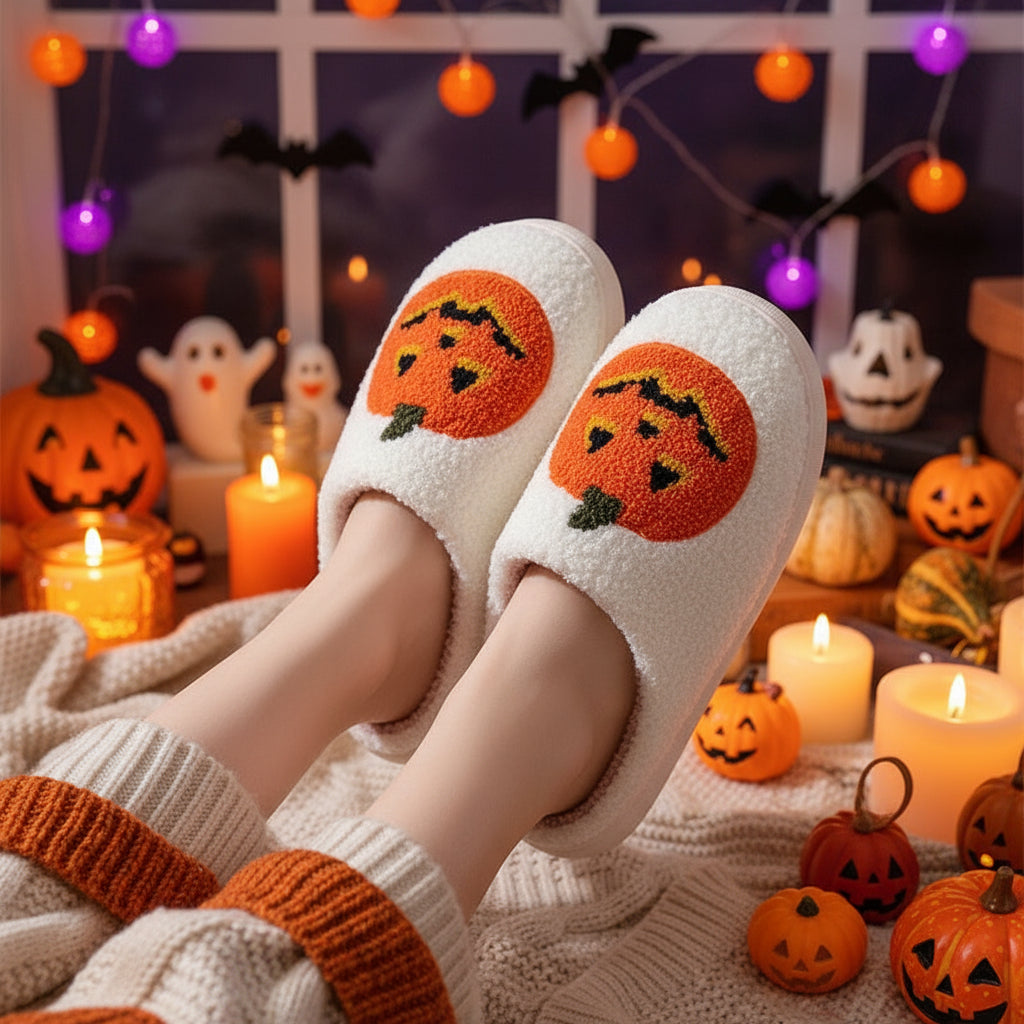 Halloween Pumpkin Cartoon Slippers Warm Winter Men And Women Couples Indoor