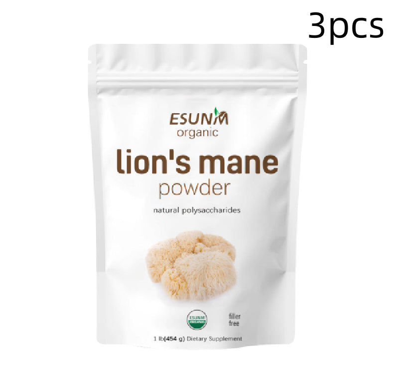 Lion's mane powder pouch pack of 3, white bag with lion's mane powder branding