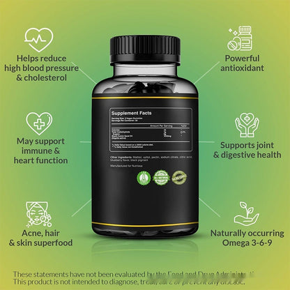 Black seed oil gummies supplement bottle with black label and ribbed black cap
