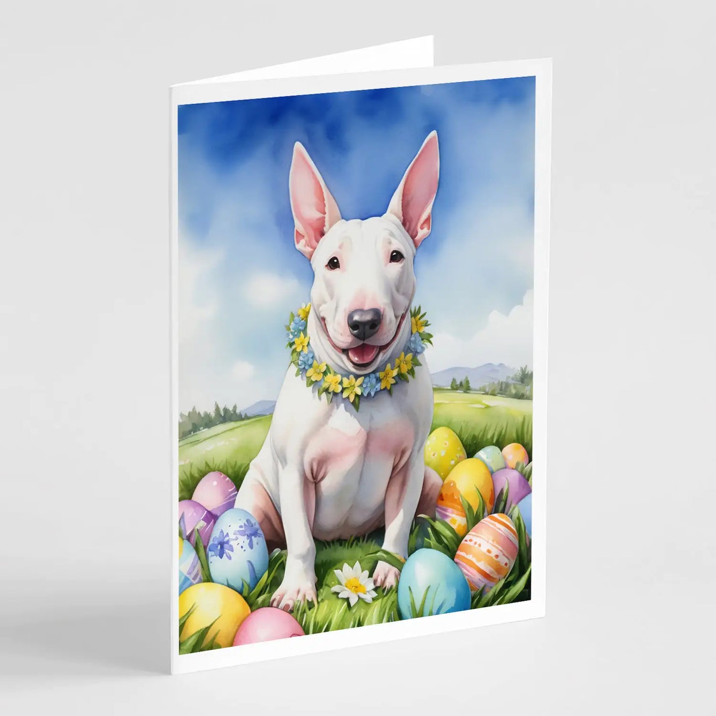 English Bull Terrier Easter Egg Hunt Greeting Cards Pack of 8