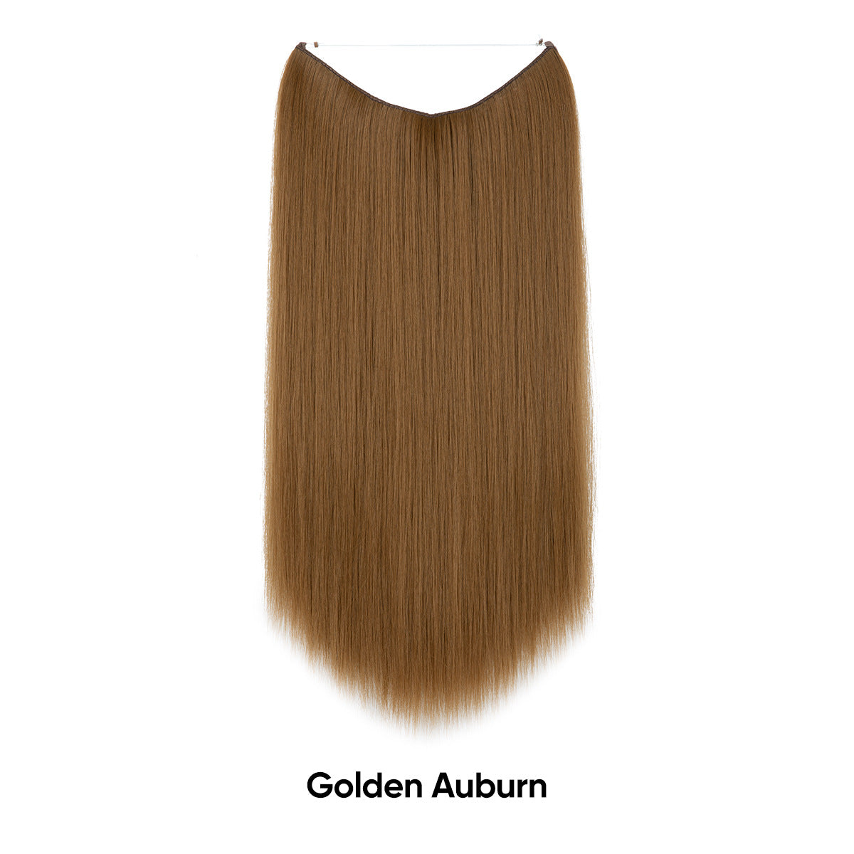 Golden auburn straight hair extension piece with invisible fishline base