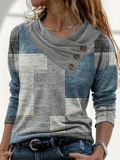 New Checked Long-sleeved Top Casual Button-down T-shirt