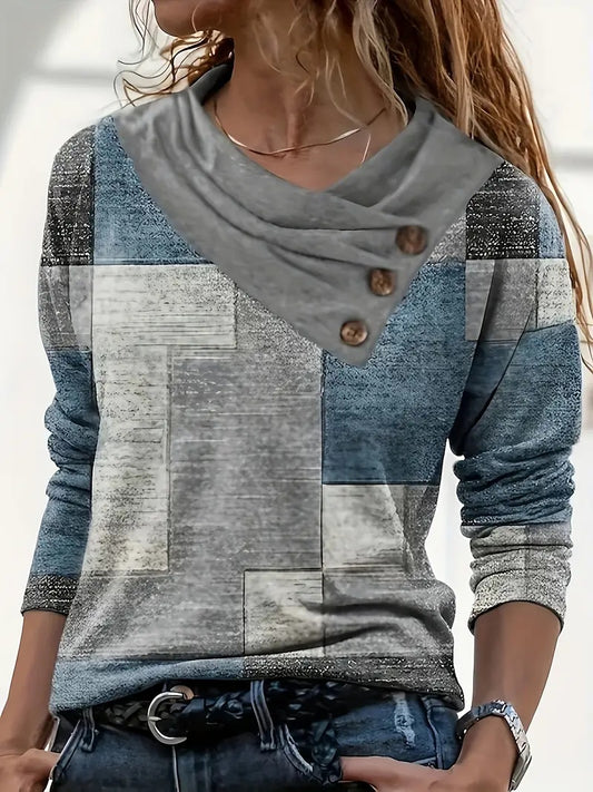 New Checked Long-sleeved Top Casual Button-down T-shirt