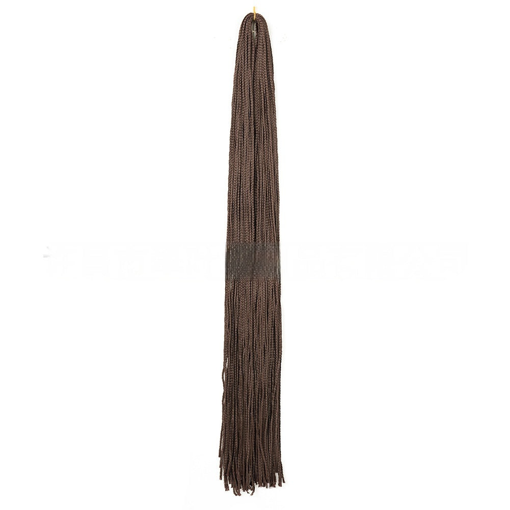 Dark brown braided crochet hair extensions bundle with long straight strands and fringed ends.