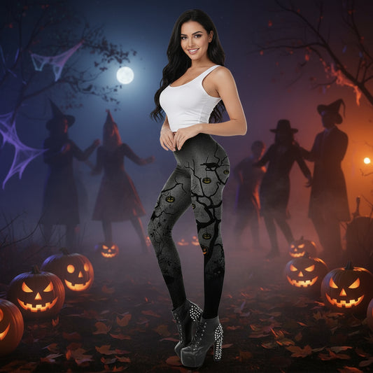Women's Halloween Pumpkin Head Print Leggings