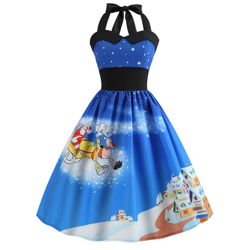 kids' Christmas Print Halter Waist Halter neck Dress