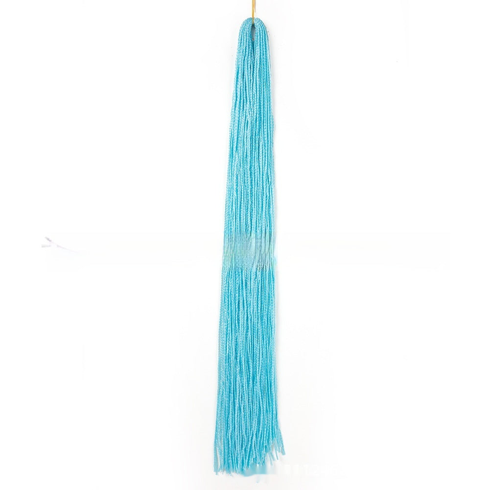 Blue braided crochet hair extension with long fringe tassels