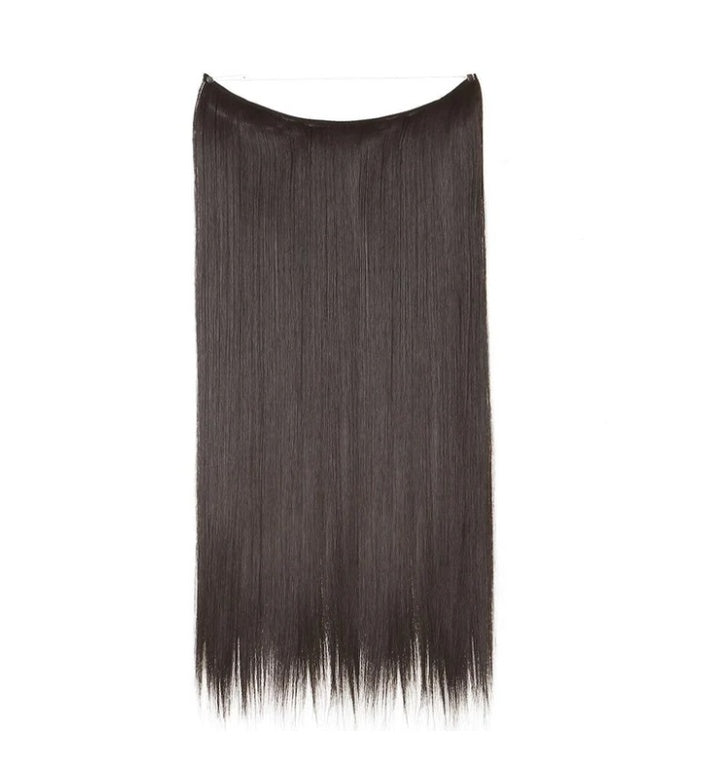 Women's straight one-piece hair extension, dark charcoal black with thin lighter tips