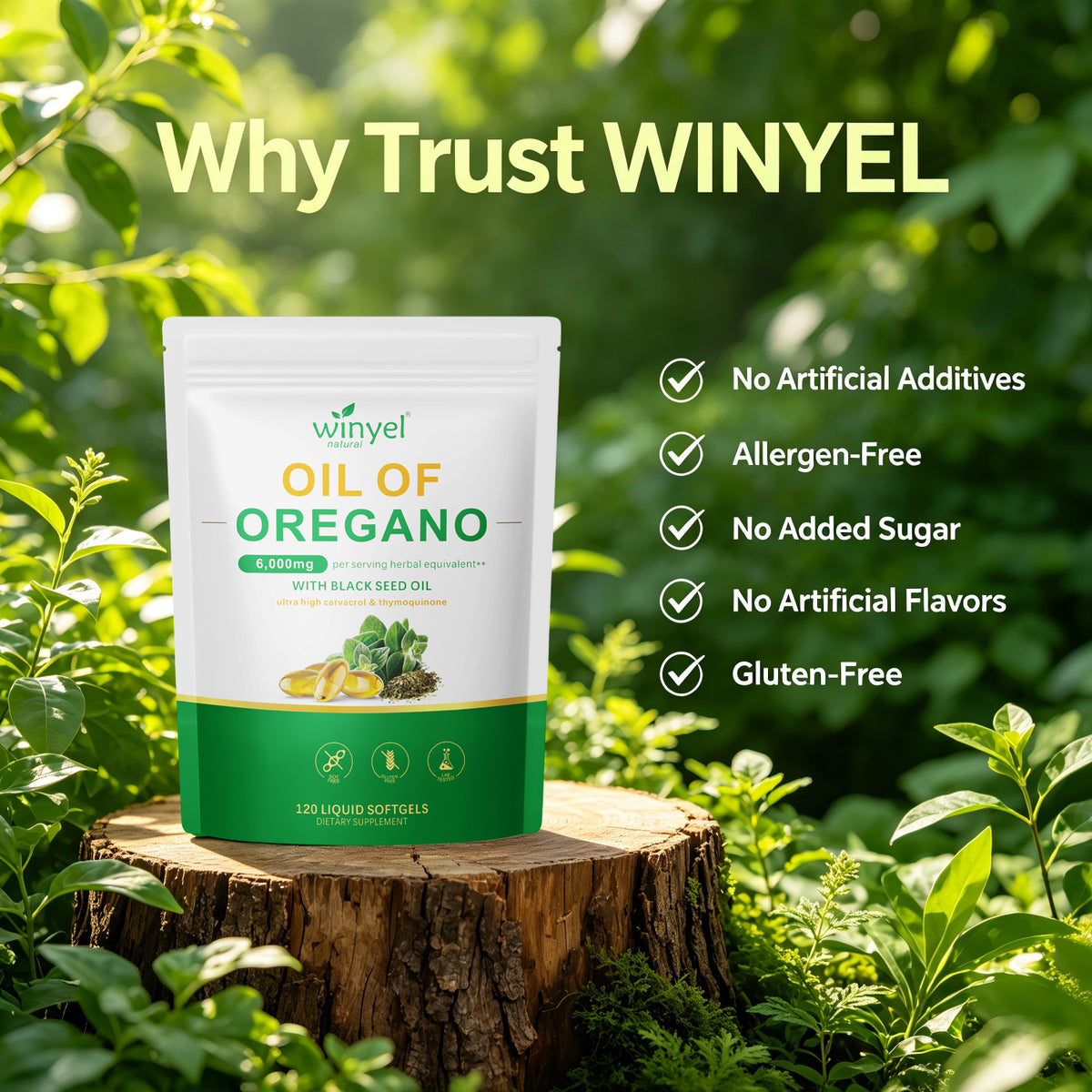 Oil of Oregano liquid softgels pouch with no artificial additives and allergen-free