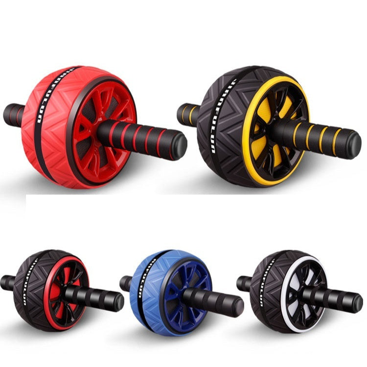 Abdominal wheel set showing red, yellow, blue, and white color options with foam grips