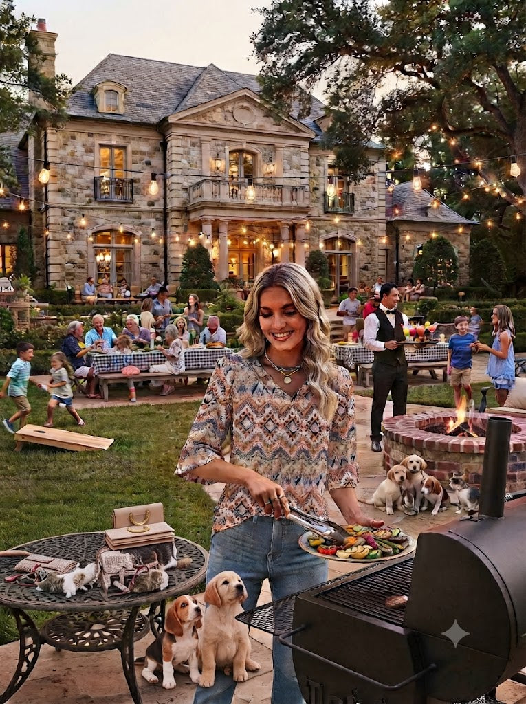 Women's patterned short-sleeve top with V-neck