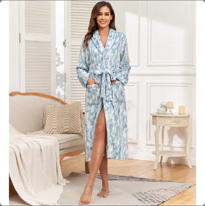 Plush Oversize Winter Soft Warm Long Flannel Bathrobe With Hooded Women Thick Night Fleece