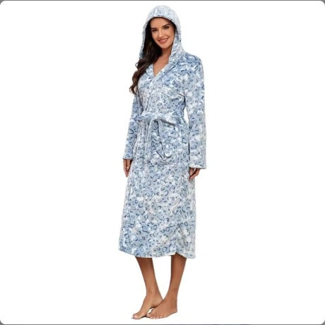 Plush Oversize Winter Soft Warm Long Flannel Bathrobe With Hooded Women Thick Night Fleece